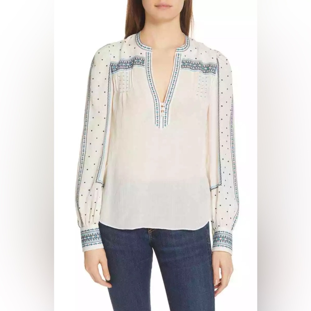 NWT $450 Veronica Beard Carta Embroidered Silk Blouse White